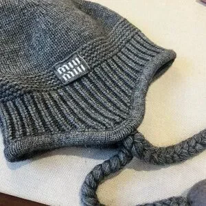 Miu Miu Knitted Grey Hat With Braided Ties - NWT Shop Knitted Grey Hat with Braided Ties on Sale at  main image 2